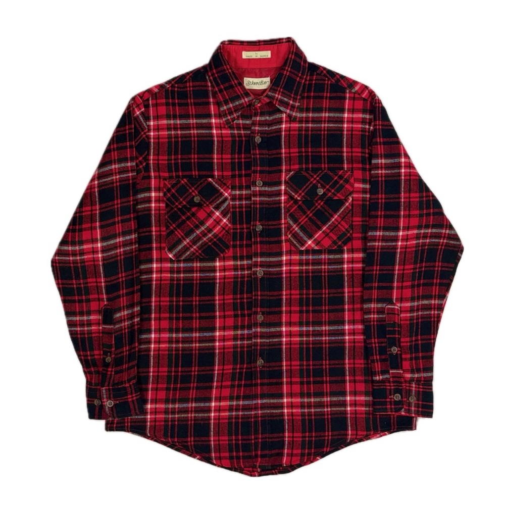 Vintage St‎ John's Bay woolen red black plaid button up flannel shirt mens large